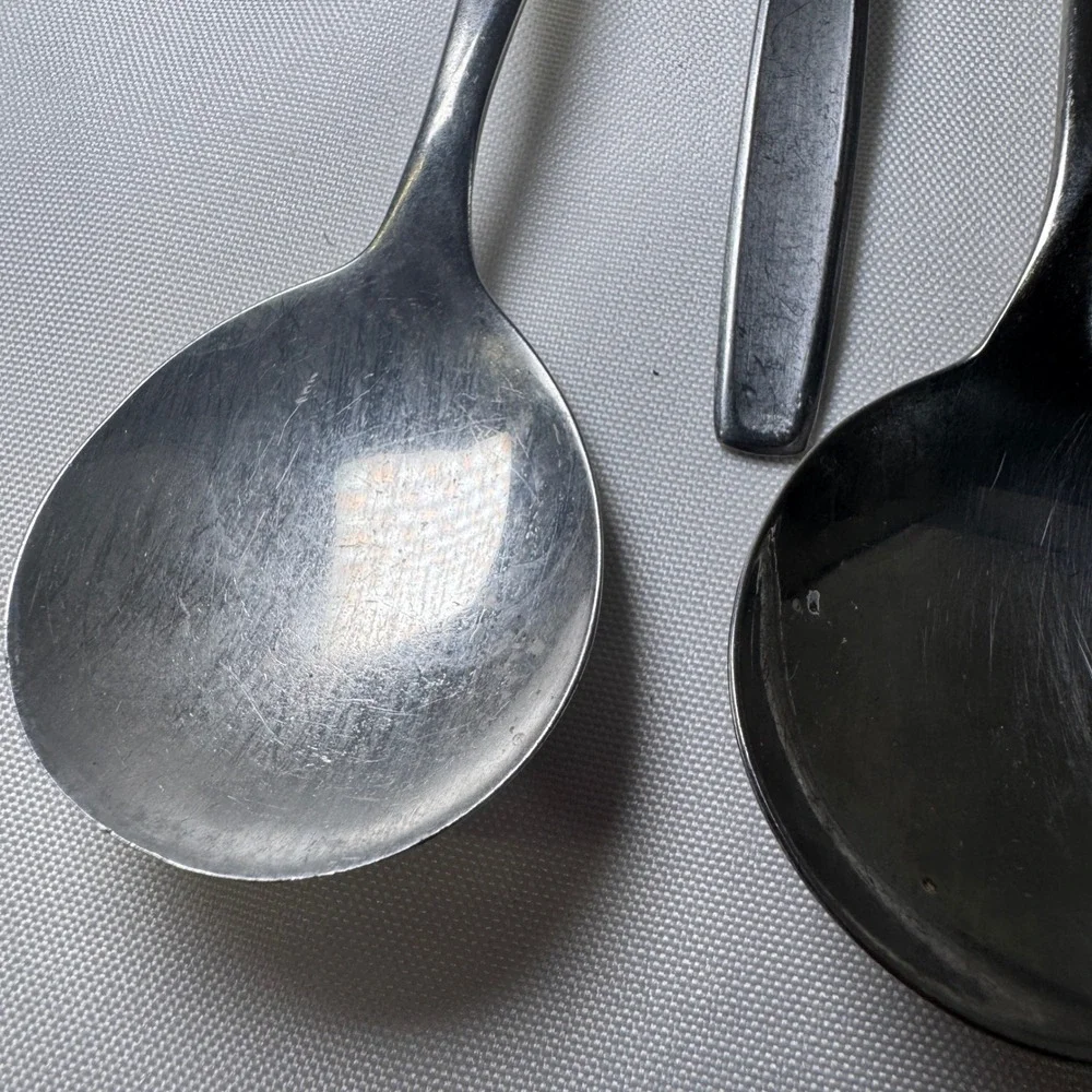 7 Vintage Insico Stainless USA Monte's Soup Spoons Round Bowl Restaurant Ware